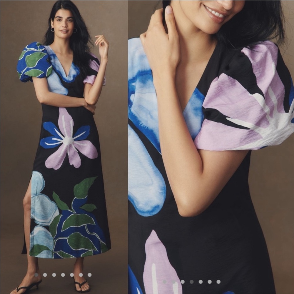 By Anthropologie Puff sleeve A-line maxi dress
